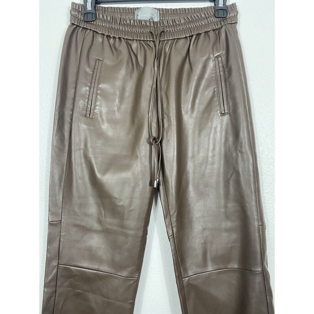Anthropologie Ankle Pants Brown Faux Leather Drawstring Pockets Women's XS - Picture 4 of 16